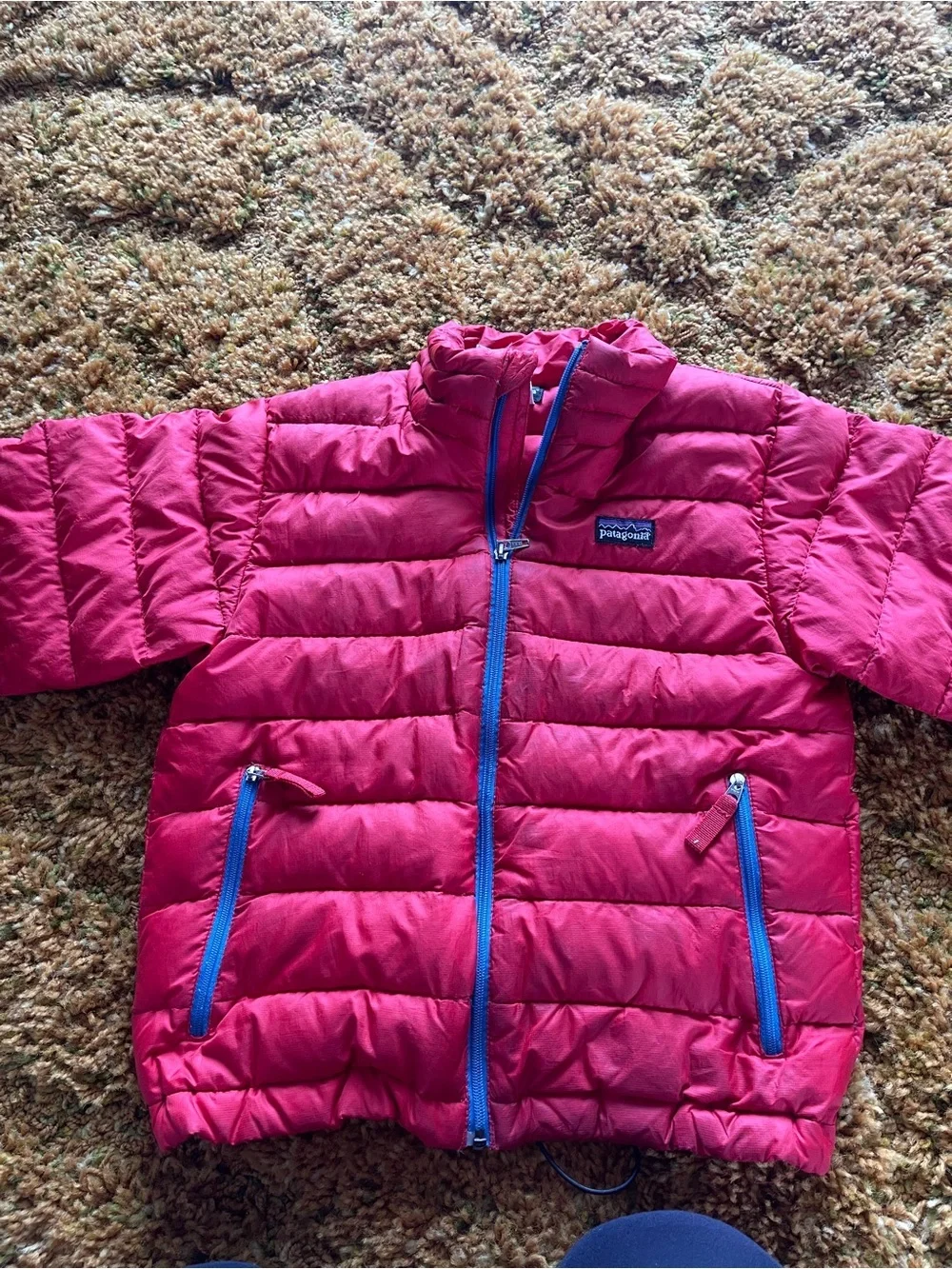 Patagonia Kids' red Puffer Jacket with Blue Trim boys size XS 5-6